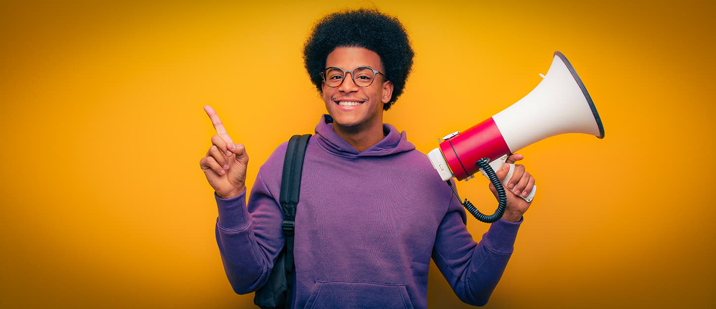 man holding megaphone